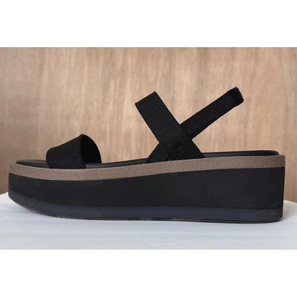 Rothy's Womens The Lightweight Wedge Sandals Black Size 9 NEW Platform Slingback